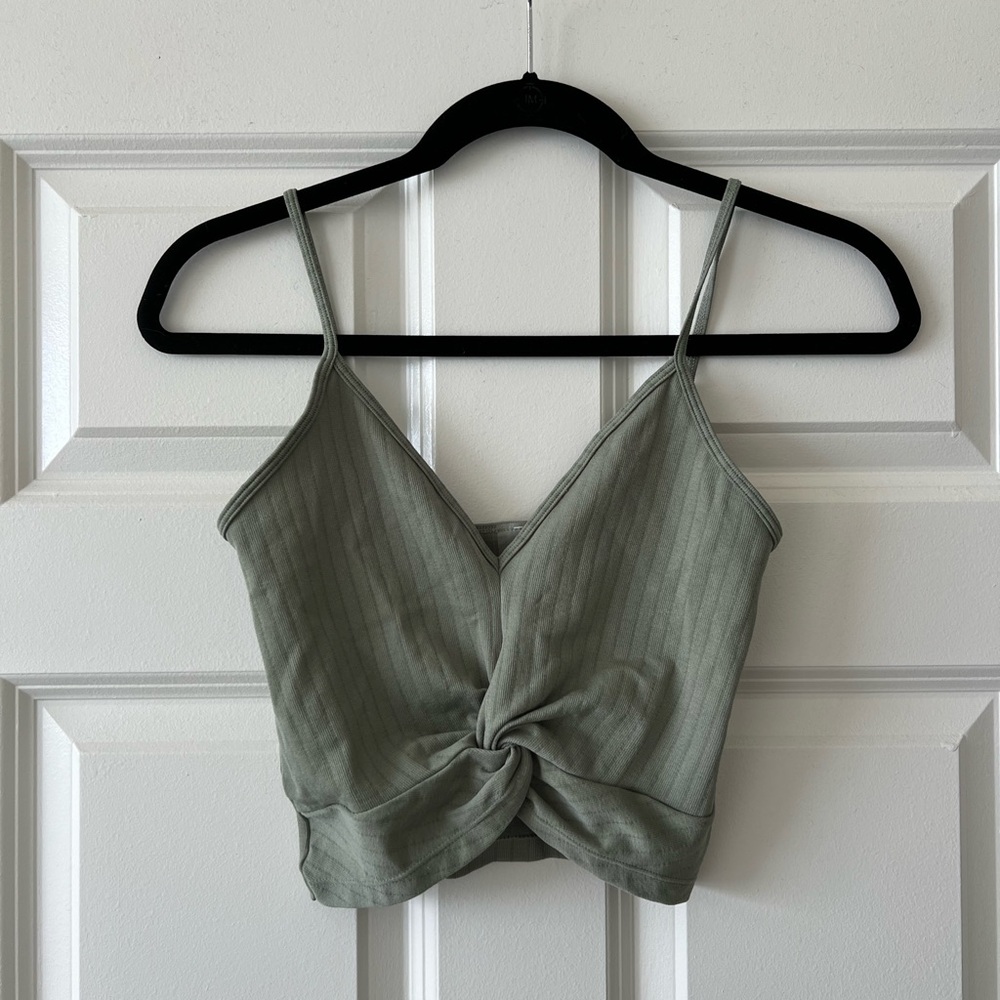 Twist-Front Ribbed Crop Cami - Sage Green